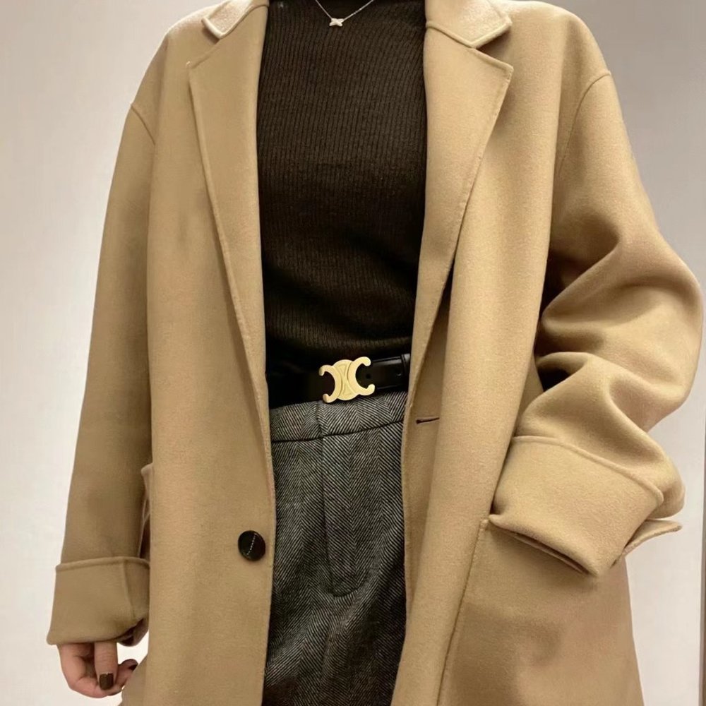 💯Medium Triomphe Belt in Taurillon Leather Black